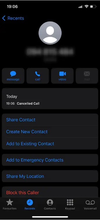 what does cancelled call mean on iphone screenshot example