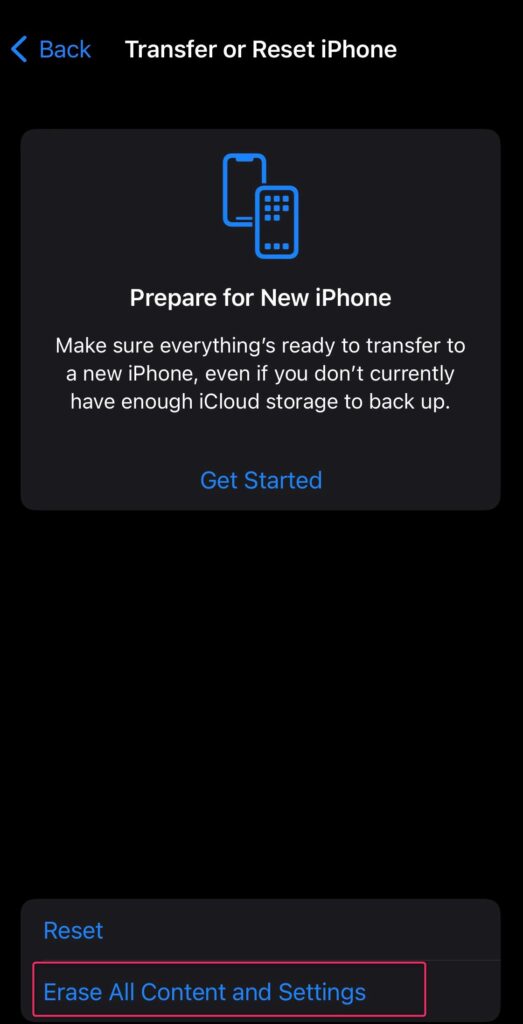 prepare for new iphone factory reset